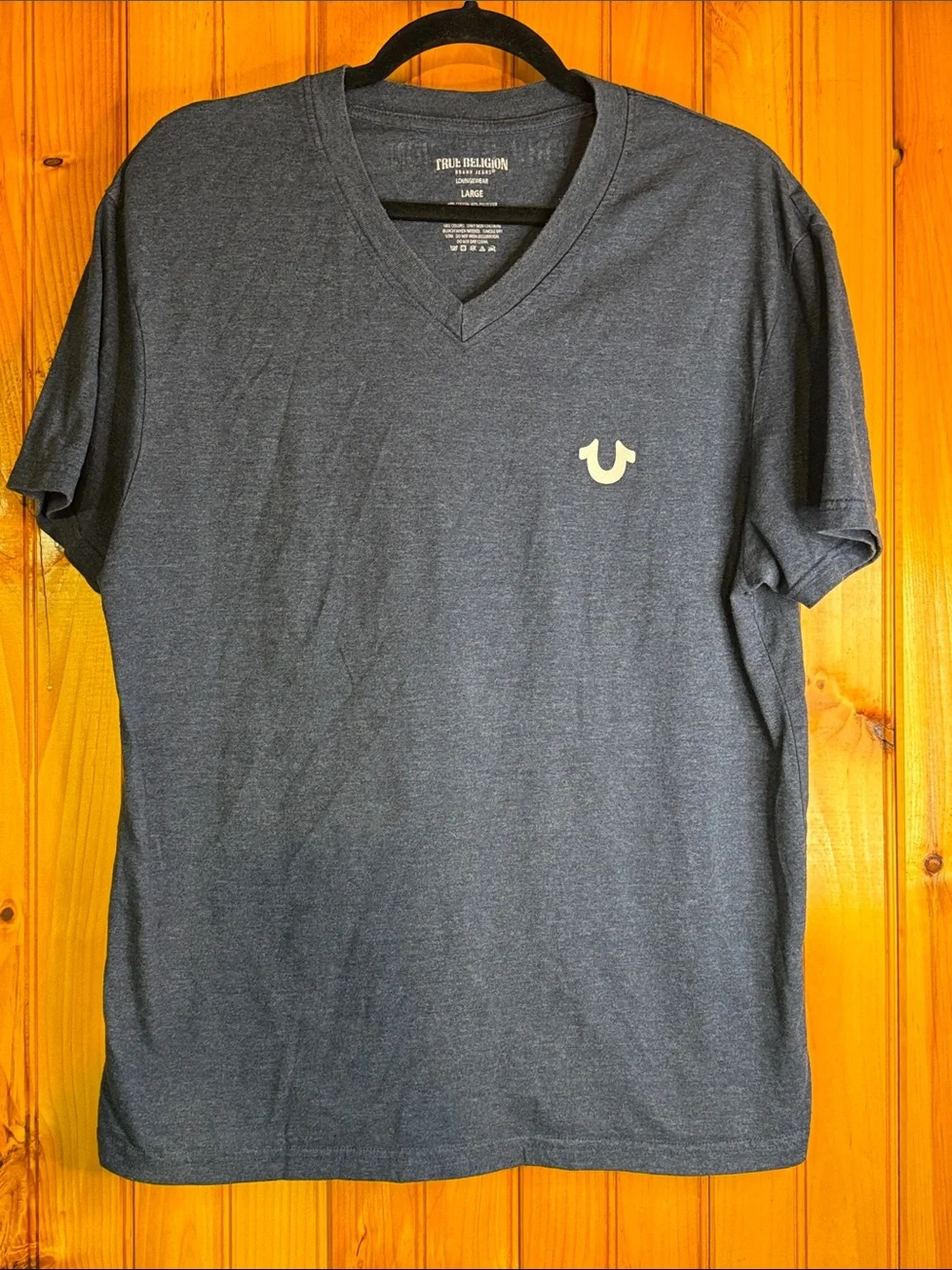 True Religion Men's Heather Navy V-Neck Logo Tee